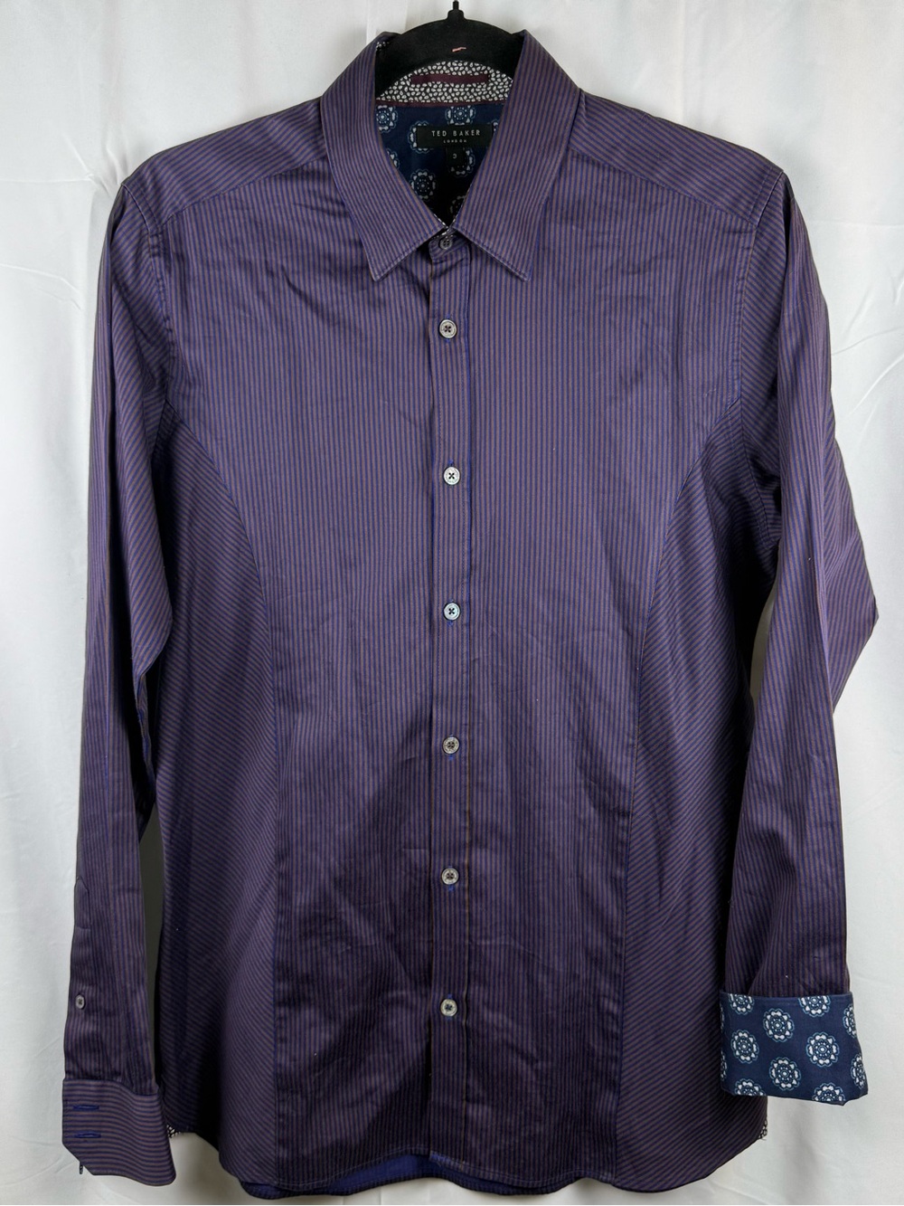 Ted Baker London Men’s Size 3 Purple Stripe Long Sleeve Button Down Shirt